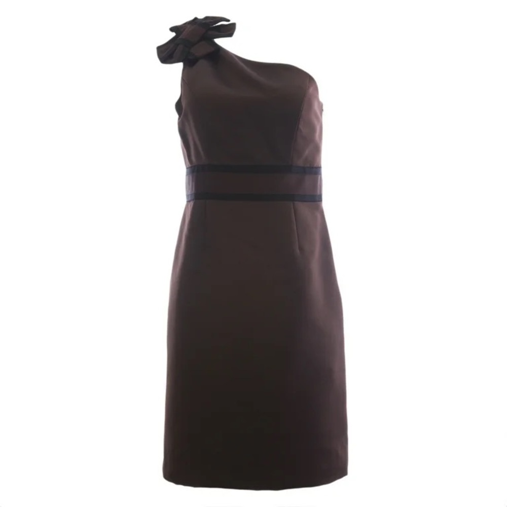 Nue by Shani Chocolate Brown One-Shoulder Midi Dress